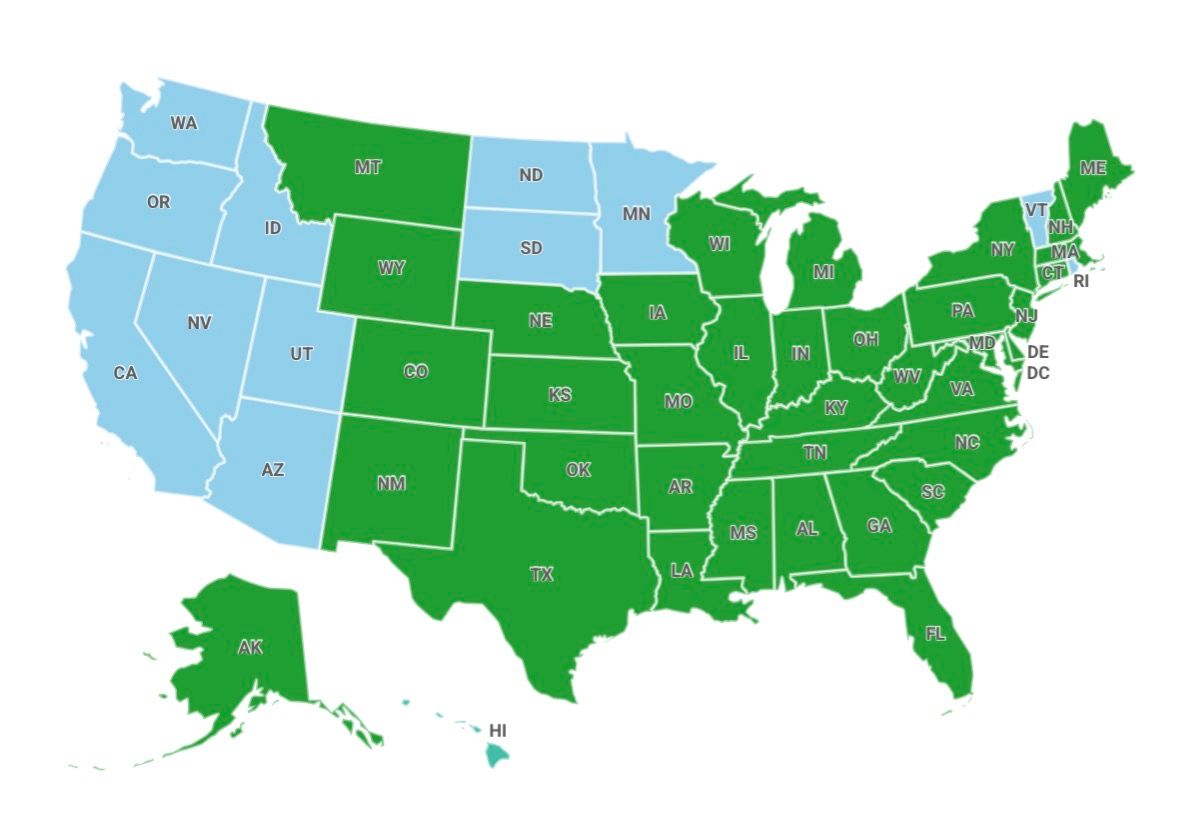 Map of the United States highlighting states where Riverside Park Capital provides lending services